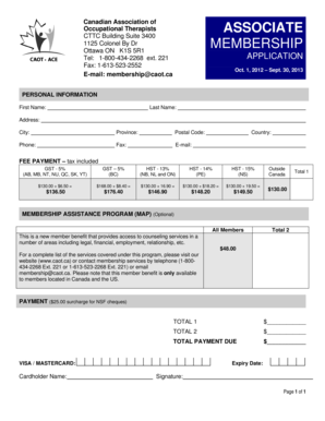 Canadian Association of Occupational Therapists Membership Application