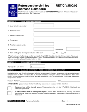 Retrospective Civil Fee Increase Claim Form