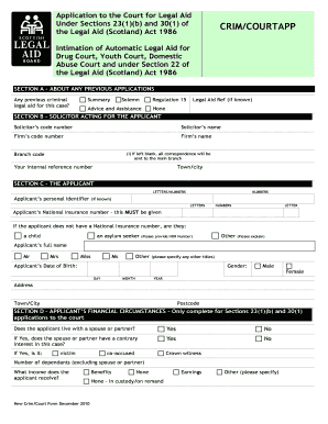 Application to the Court for Legal Aid