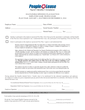 2014 Flexible Spending Plan Election Form