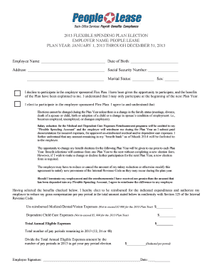 2013 Flexible Spending Plan Election Form