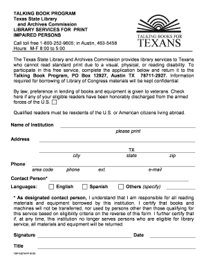 Texas Talking Book Program Application