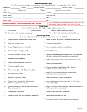 Vendor Performance Form