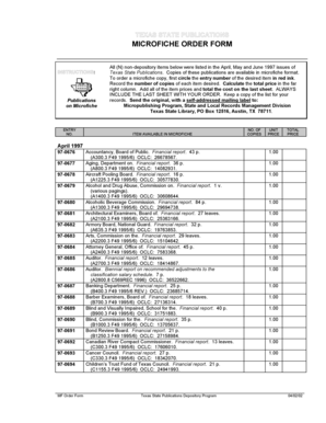 Texas State Publications Microfiche Order Form