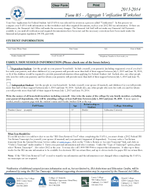 2013-2014 Aggregate Verification Worksheet