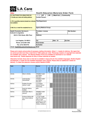 LAC HE.CL Materials Order Form 2009 - LA Care Health Plan - lacare