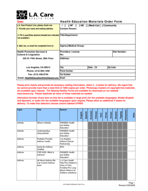 Health Education Materials Order Form