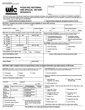California Pediatric Referral WIC Form