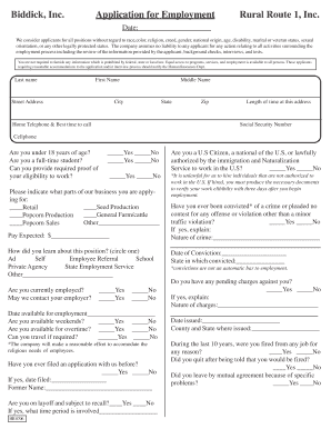 Biddick Inc Employment Application Form