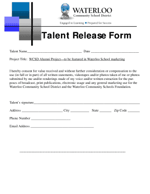 Actor release form - Talent Release Form-Alumni - Waterloo Community School District - waterloo k12 ia