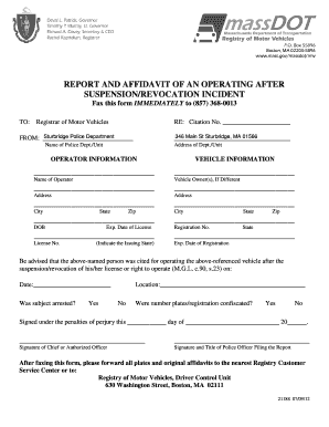 Massachusetts Operating After Suspension Affidavit