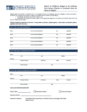 Massachusetts Child Abuse Report Form