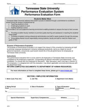 Tennessee State University Performance Evaluation Form