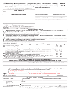 Nebraska Homestead Exemption Application Form 458