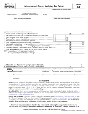 Nebraska Lodging Tax Return Form 64