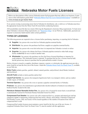 Nebraska Motor Fuels License Application