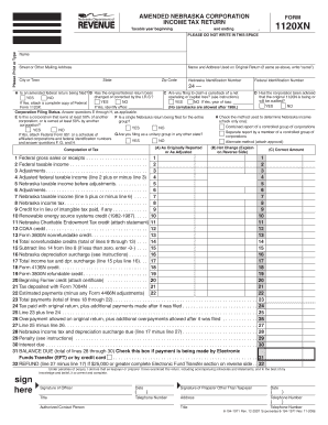 Amended Nebraska Corporation Income Tax Return