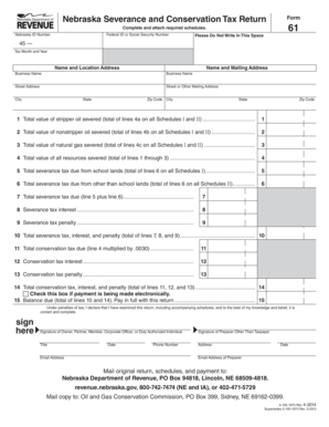 Nebraska Severance and Conservation Tax Return Form 61