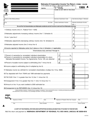 Nebraska S Corporation Income Tax Return Form 1120-SN