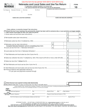 Nebraska Sales and Use Tax Return Form 10