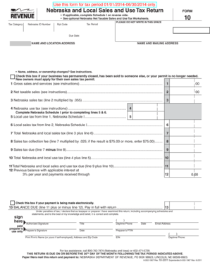 Nebraska Sales and Use Tax Return Form 10