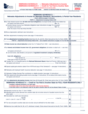 Nebraska Schedule 1 Adjustments to Income Form 1040N