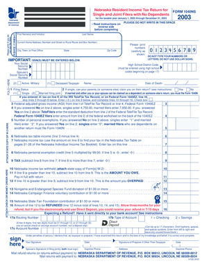 Nebraska Resident Income Tax Return Form 1040NS