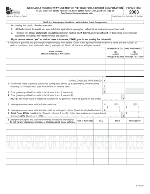 Nebraska Nonhighway Use Motor Vehicle Fuels Credit Form 4136N