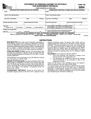 Nebraska Income Tax Withheld Form 14N