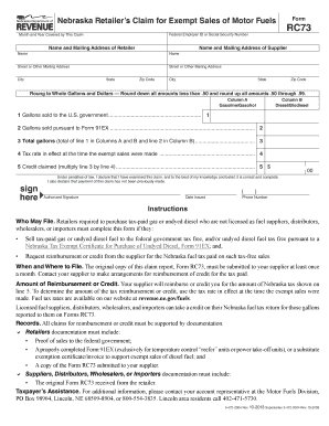 Nebraska Retailer’s Claim for Exempt Sales of Motor Fuels Form