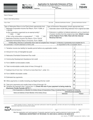 Nebraska Corporation Tax Extension Form 7004N