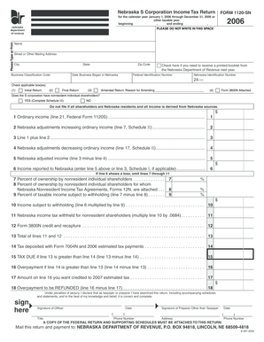 Nebraska S Corporation Income Tax Return Form 1120-SN