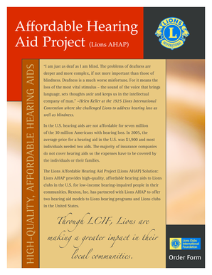 Lions AHAP Hearing Aid Order Form