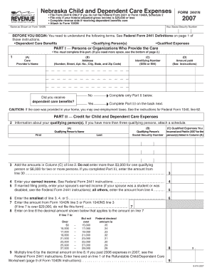 Nebraska Child and Dependent Care Expenses Form 2441N