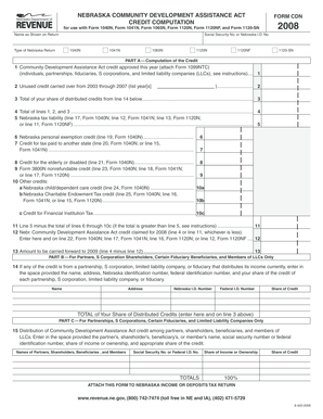 Nebraska Community Development Assistance Act Credit Form CDN