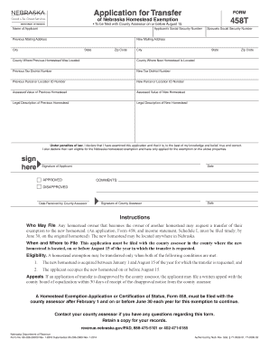Nebraska Homestead Exemption Transfer Application
