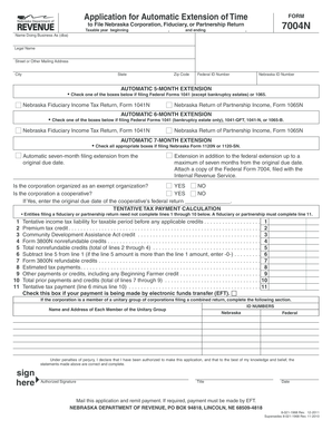 Nebraska Corporation Tax Extension Form 7004N