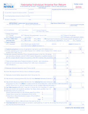 Nebraska Individual Income Tax Return Form 1040N