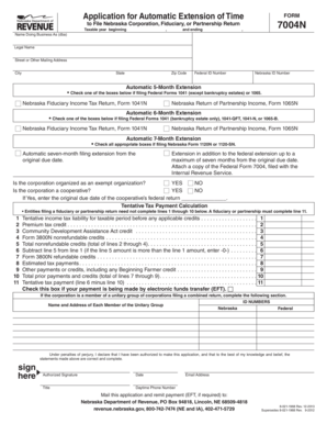Nebraska Corporation Tax Extension Form 7004N