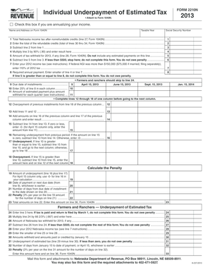 Nebraska Underpayment of Estimated Tax Form 2210N