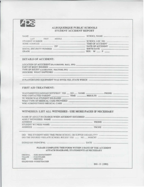 Albuquerque Public Schools Student Accident Report