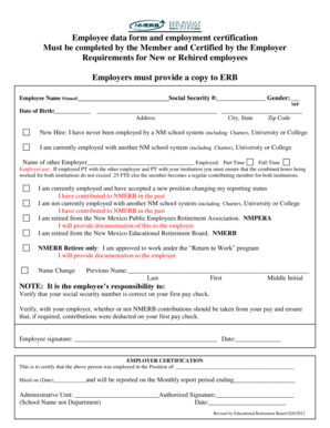 New Mexico Employee Data Form and Employment Certification