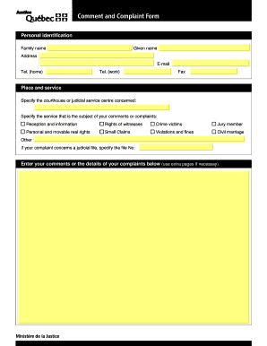 Quebec Comment and Complaint Form
