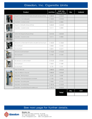Glasdon Cigarette Unit Order Form