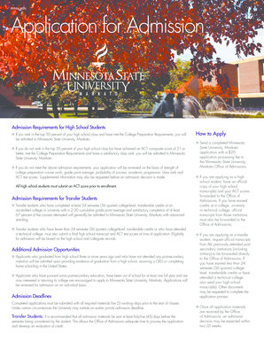 Minnesota State University Mankato Application for Admission