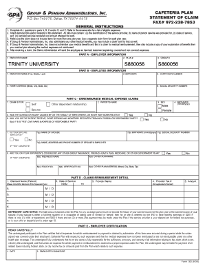 Cafeteria Plan Statement of Claim