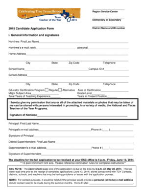 Texas Teacher of the Year Application Form