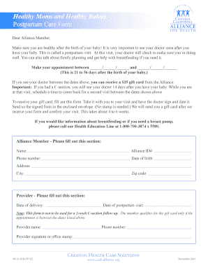 Postpartum Care Form