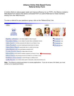 Alliance Online Referral Entry Form