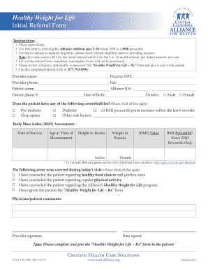 Healthy Weight for Life Initial Referral Form